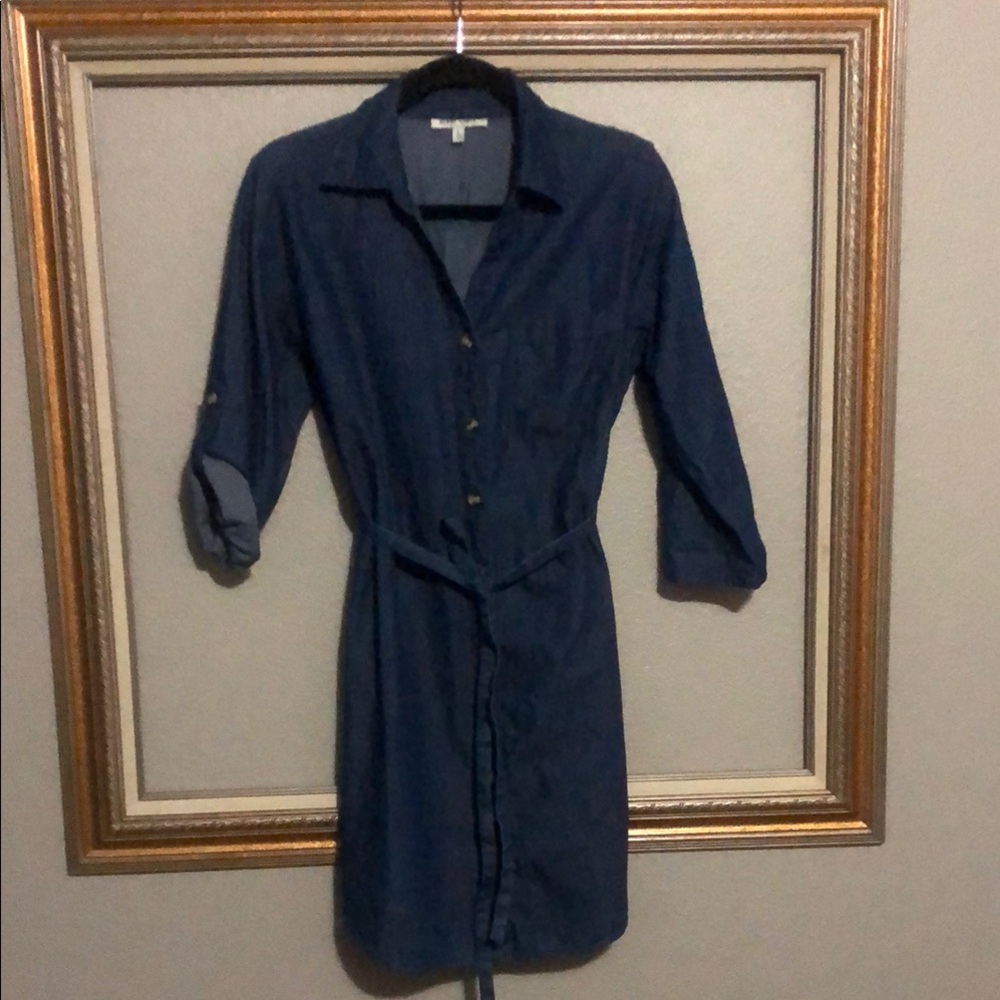 SpeedLimitMPH Lightweight DENIM SHIRT DRESS 100%Cotton BELT 3/4RollUp Slv EUC